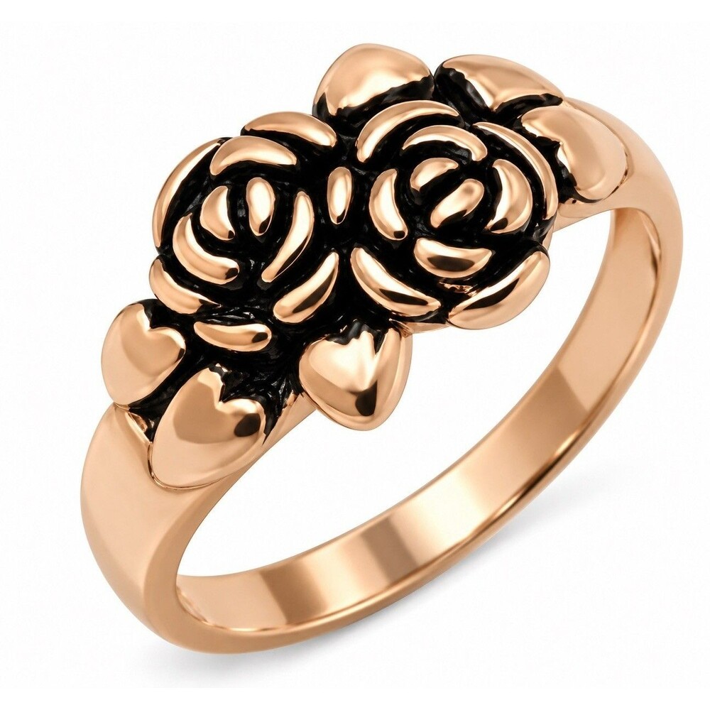 Rose Gold Plated Ring Floral Double Rose Romantic Vintage Style Statement
